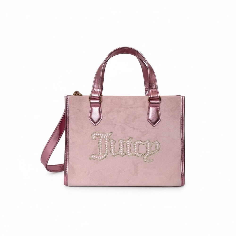NWT Juicy Couture Pink Velour String of Pearls Mini Tote Bag 2000s Y2K Velour